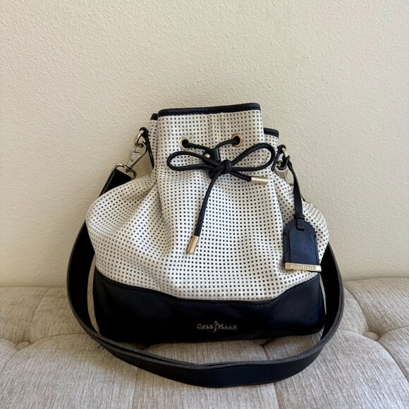 Cole Haan Perforated Bucket Bag - Black & White - Picture 8 of 8